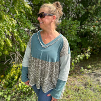 Teal & Grey Paisley Long Sleeve Top