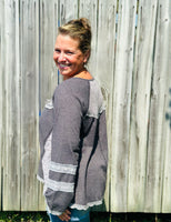 Charcoal Thermal Top with Crochet Detail
