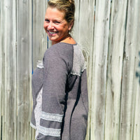 Charcoal Thermal Top with Crochet Detail