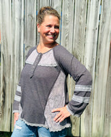 Charcoal Thermal Top with Crochet Detail
