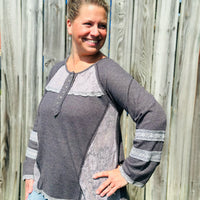 Charcoal Thermal Top with Crochet Detail