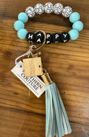 Silicone Beaded Bracelet Key Chain - Happy
