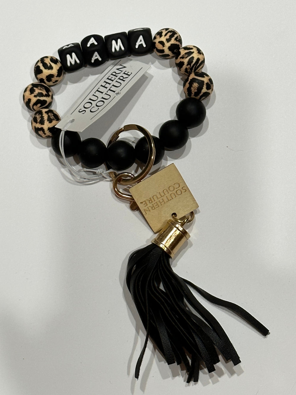 Silicone Beaded Bracelet Key Chain - Mama