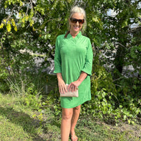 Trinity Ruffle Neck Suede Dress - Green