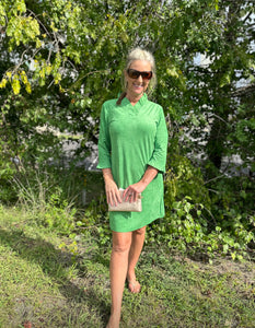 Trinity Ruffle Neck Suede Dress - Green