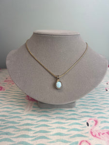 K5701-G603 Blue Opal Oval Drop Necklace Gold