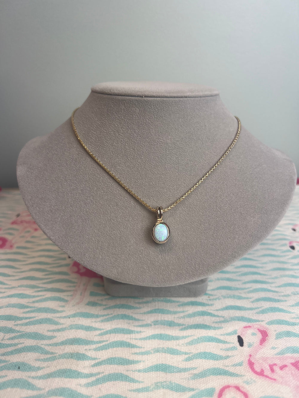 K5701-G603 Blue Opal Oval Drop Necklace Gold