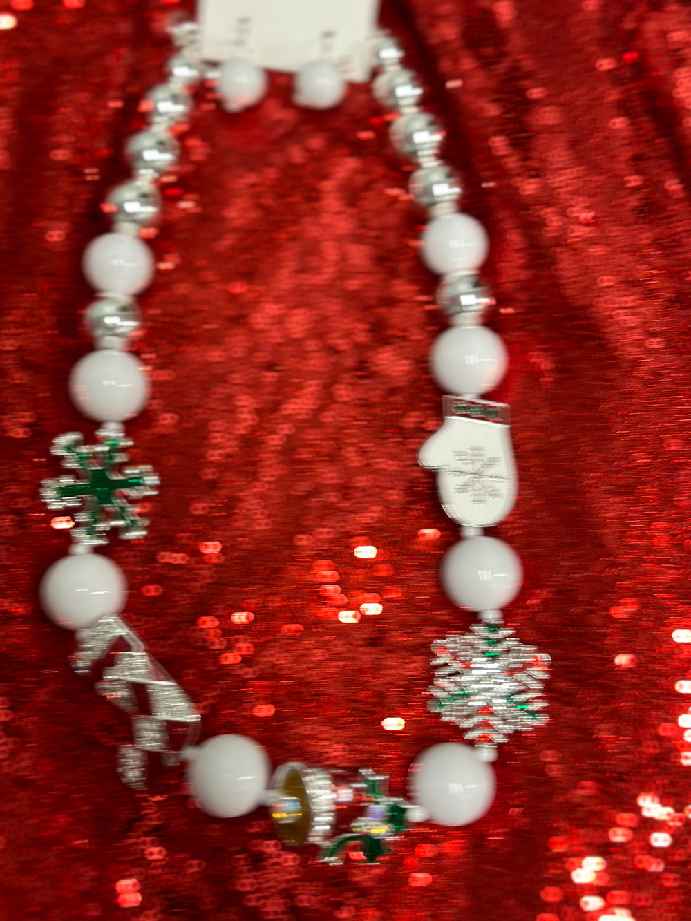 White beaded Snowflake Christmas Necklace Set