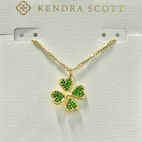 9608855110 - Clover Crystal Pendant Necklace in Gold Green Crystal