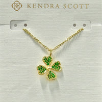 Clover Crystal Pendant Necklace in Gold Green Crystal