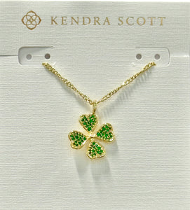 9608855110 - Clover Crystal Pendant Necklace in Gold Green Crystal