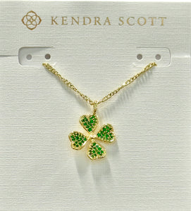 Clover Crystal Pendant Necklace in Gold Green Crystal