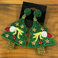 Grinchy Beaded Tree Earrings