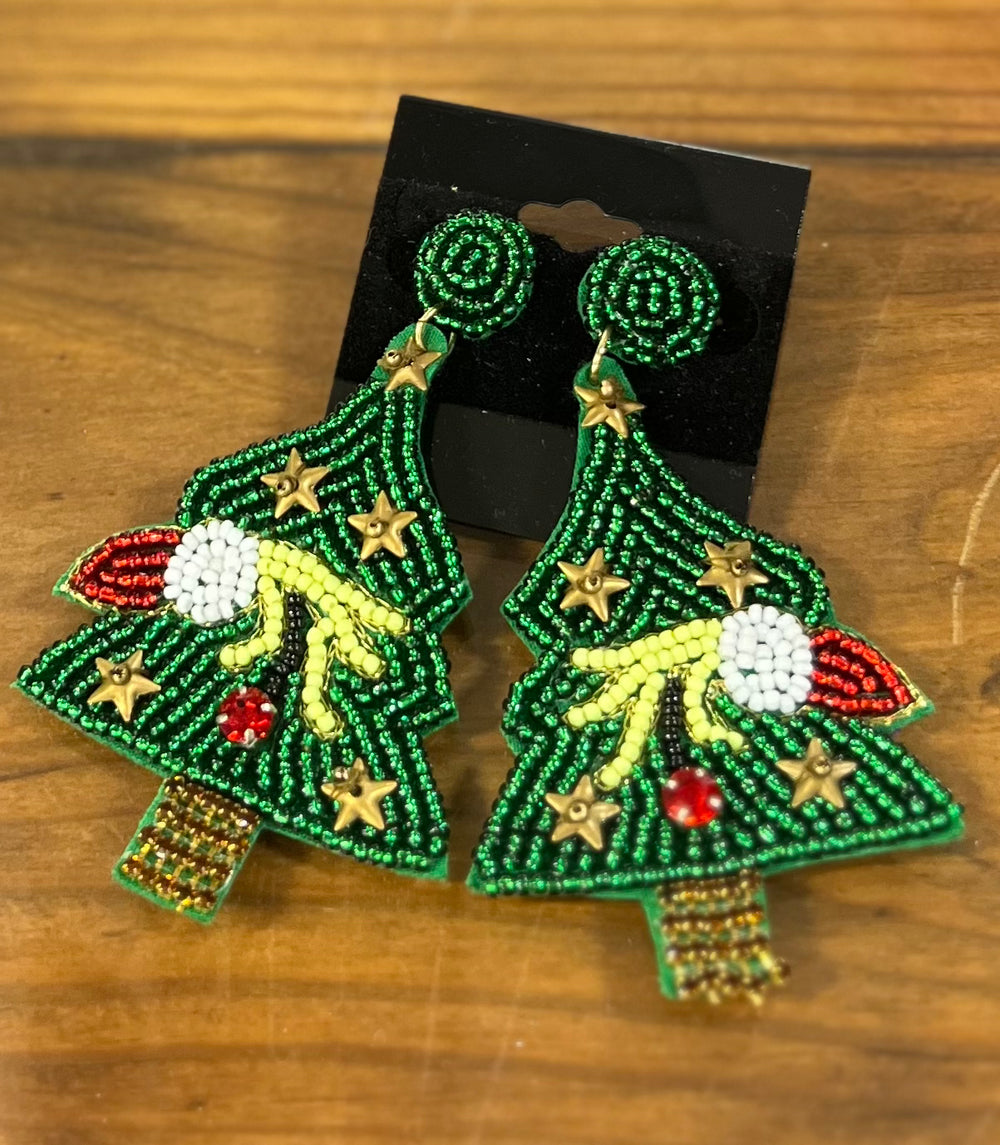 Grinchy Beaded Tree Earrings