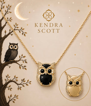 Owl Short Pendant Necklace Gold Sheen