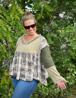 Olive Plaid Long Sleeve Top
