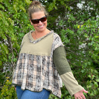 Olive Plaid Long Sleeve Top