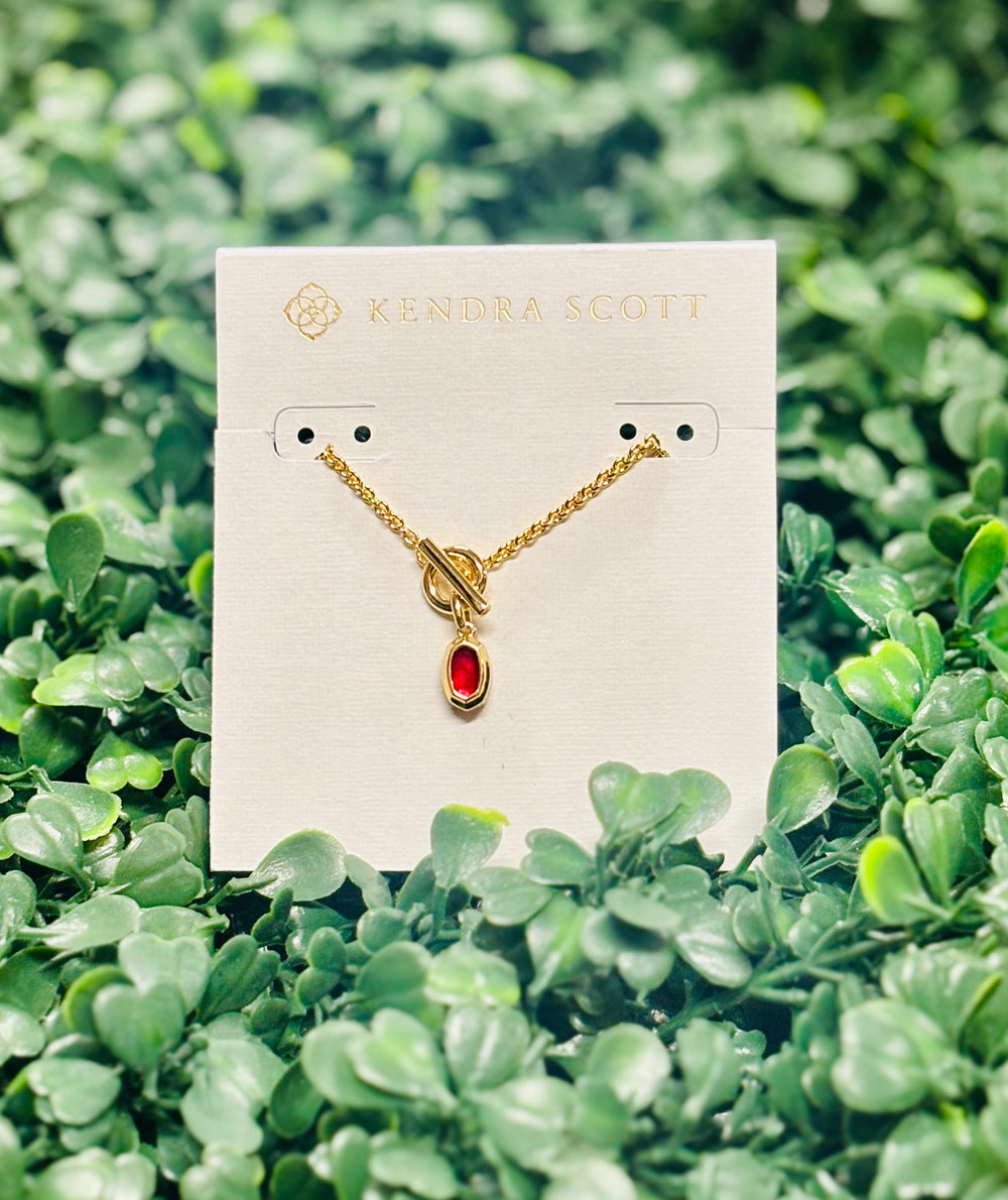 Mini Elisa Gold Toggle Pendant Necklace Carmine Red Illusion