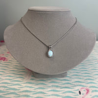 K5701-R603 Blue Opal Oval Drop Necklace Rhodium