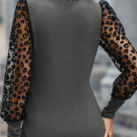Leopard Mesh Puff Sleeve Top