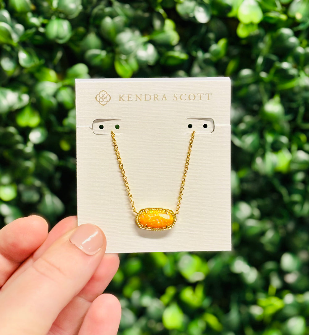 Elisa Gold Short Pendant Necklace in Citrus Kyocera Opal