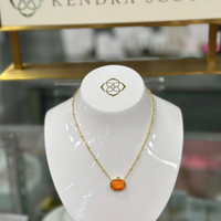 Orange-Pumpkin Short Pendant Necklace - Orange Mother of Pearl