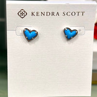 Ari Heart Silver Stud Earrings in Turquoise