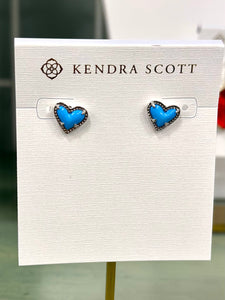 Ari Heart Silver Stud Earrings in Turquoise