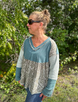 Teal & Grey Paisley Long Sleeve Top
