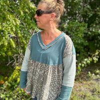 Teal & Grey Paisley Long Sleeve Top