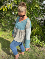 Teal & Grey Paisley Long Sleeve Top
