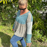 Teal & Grey Paisley Long Sleeve Top