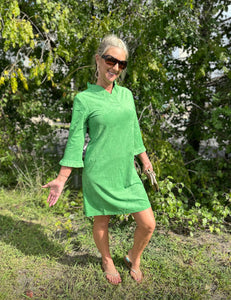 Trinity Ruffle Neck Suede Dress - Green