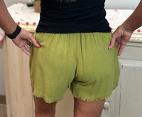 Avocado Linen Frayed Shorts
