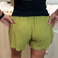 Avocado Linen Frayed Shorts