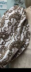 Taupe Paisley Embroidered Sleeve Suede Top