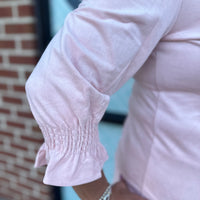 Velvet Smocked Bell Sleeve Top - Pink