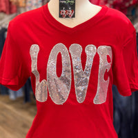 LOVE V Neck Sequin Tee