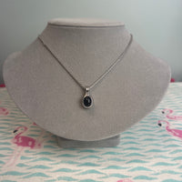 K5701-R503 Black Onyx Oval Drop Necklace Rhodium