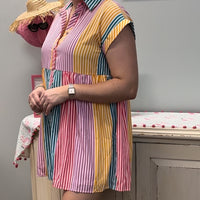Collared Dress - Rainbow Stripe