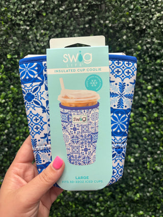 Iced Cup Coolie (Large) - Indigo Tiles