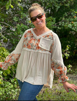 Oatmeal Floral V-neck Top
