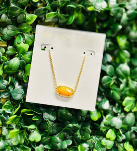 Elisa Gold Short Pendant Necklace in Citrus Kyocera Opal