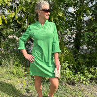 Trinity Ruffle Neck Suede Dress - Green