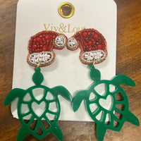 Green Acrylic Santa Turtle Earrings