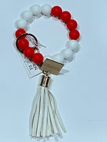 Silicone Beaded Bracelet Key Chain - Red/White
