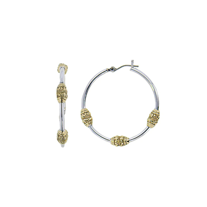 G2729-A000 - Beaded Collection - Two-Tone Triple Beaded Hoop Earrings