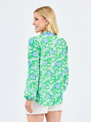 The Gianna Top adds personality to an everyday essential. Designed with a button-front placket, long sleeves with elastic cuffs, and a ruffle neckline, it’s easy to wear and full of charm. Pair it with your favorite denim for laid-back days or style it with tailored pieces for a dressed-up look that still feels effortless.