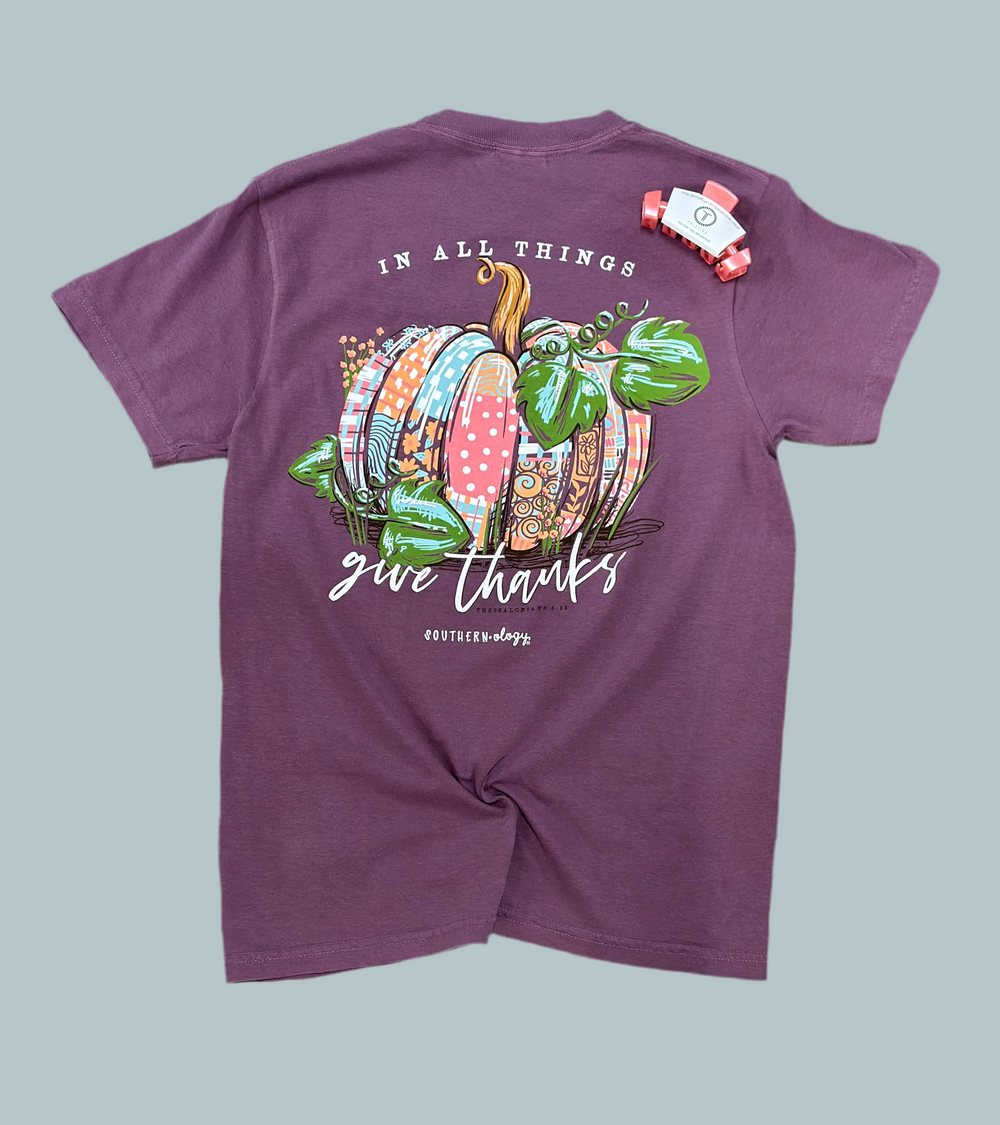 There’s beauty in slowing down, counting your blessings, and soaking up the little things—and this tee is the sweetest reminder. The Southernology® Give Thanks Patchwork Pumpkin tee is full of cozy fall charm, designed for grateful hearts and crisp autumn days. Whether you’re hosting Thanksgiving or heading to the pumpkin patch, this Comfort Color berry short sleeve tee is the perfect fall go-to.