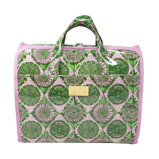 Hanging Toiletry Bag - Tropical Tiles
Material | Durable, easy-to-clean coated canvas
Open Size | 8.6" x 3.3" x 28"
Folded Size | 8.6" x 3.3" x 7.6" — compact for packing
Pockets | 2 vinyl pockets, 1 mesh zip pocket, spacious main compartment with 2 additional mesh pockets
